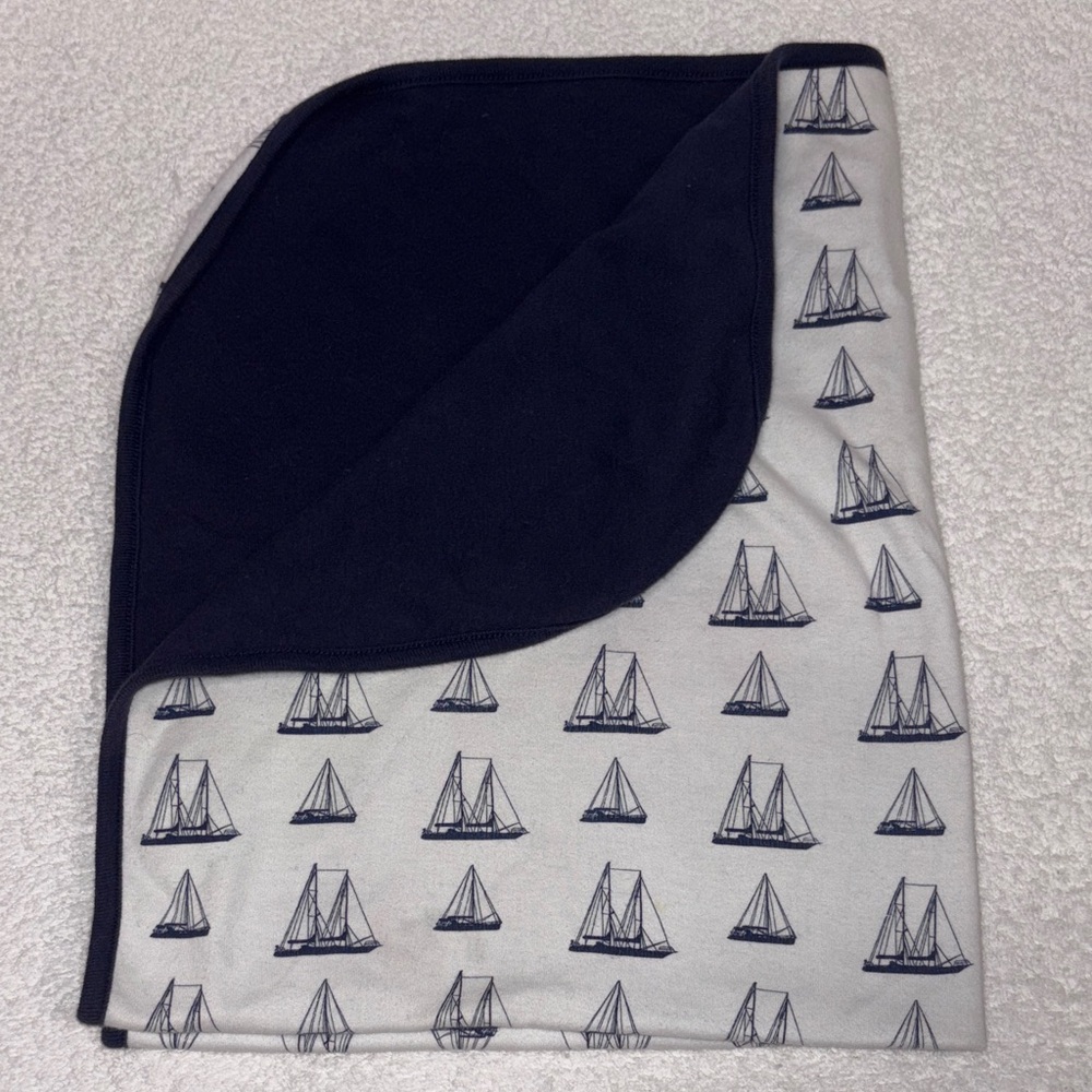 Sweet Peanut Navy and White Sailboat baby receiving Blanket organic cotton